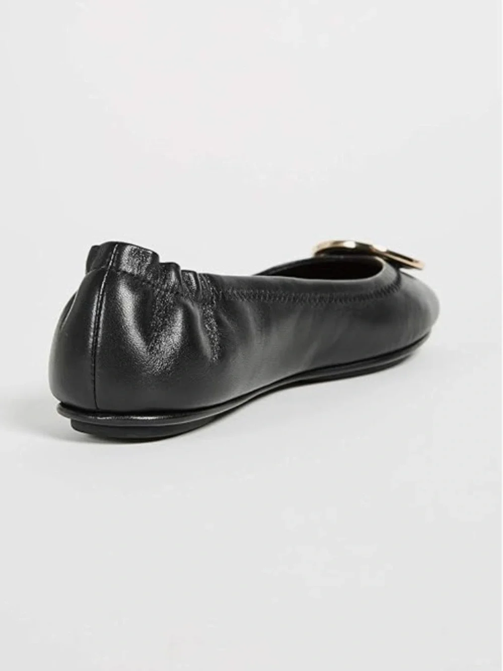 Tory Burch Minnie Ballet Flats Black Leather Silver Logo Logo Size 6